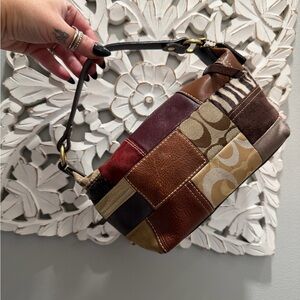 Coach Demi Patchwork Small mini hoboShoulder Bag in Brown Tan, Cream & Burgundy